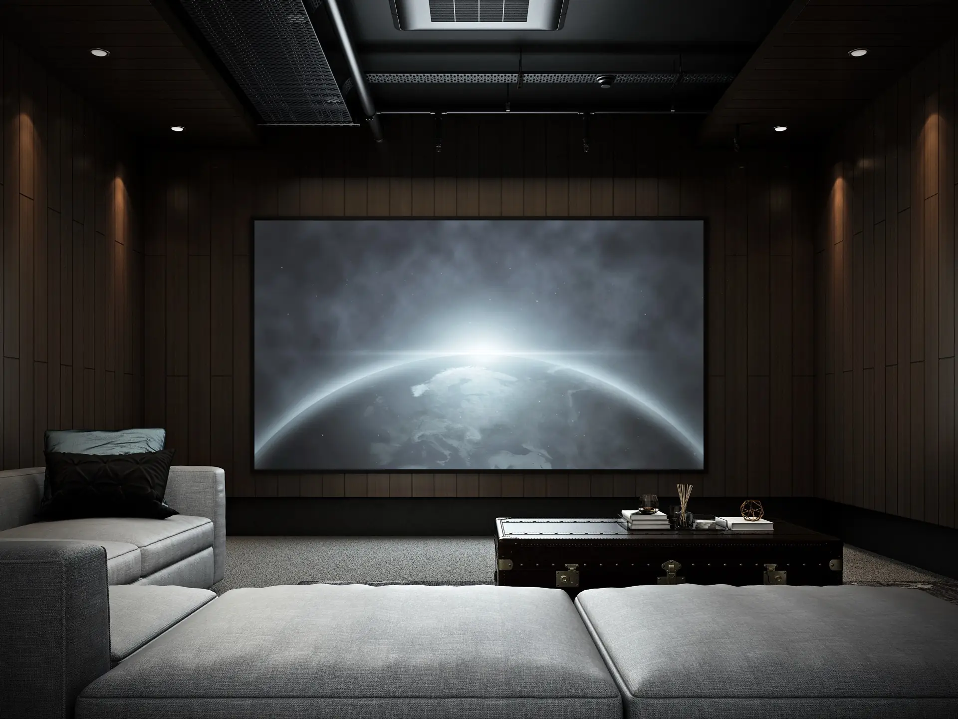 Cinematic media room designed by AVX Designs